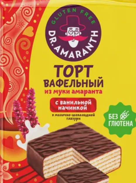 Торт вафельный без глютена с ванильной начинкой, 105г