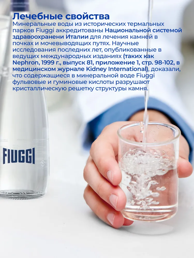 Вода минеральная газированная 0,75 л стекло FIUGGI