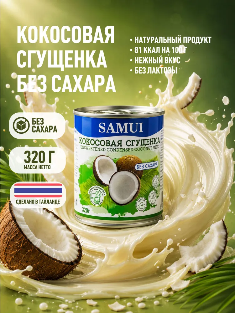 Кокосовая сгущенка растительная SAMUI без сахара 320 грамм