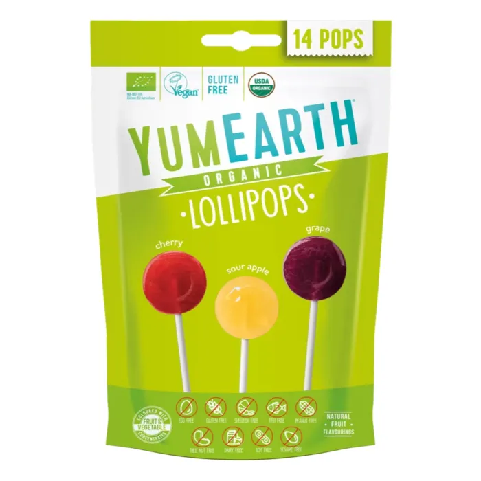 Органические леденцы YumEarth на палочке с кислинкой 14 шт