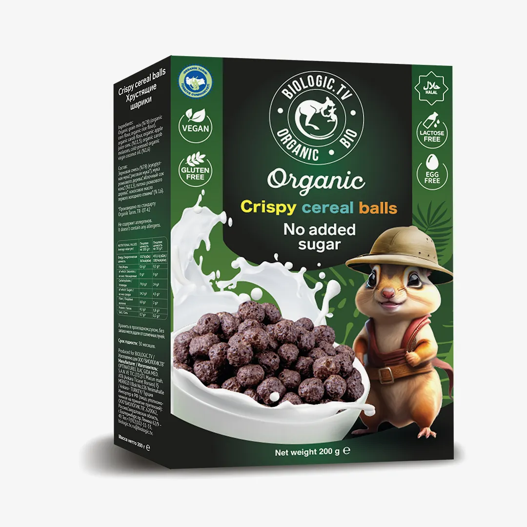 Органические хрустящие шарики Organic dry breakfast Biologic.tv crispy balls 200 g