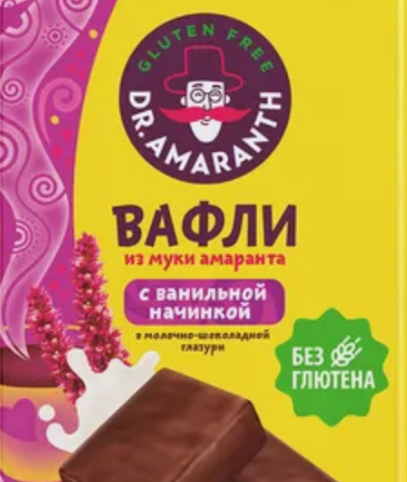 Вафли амарантовые без глютена с ванильной начинкой, 50г